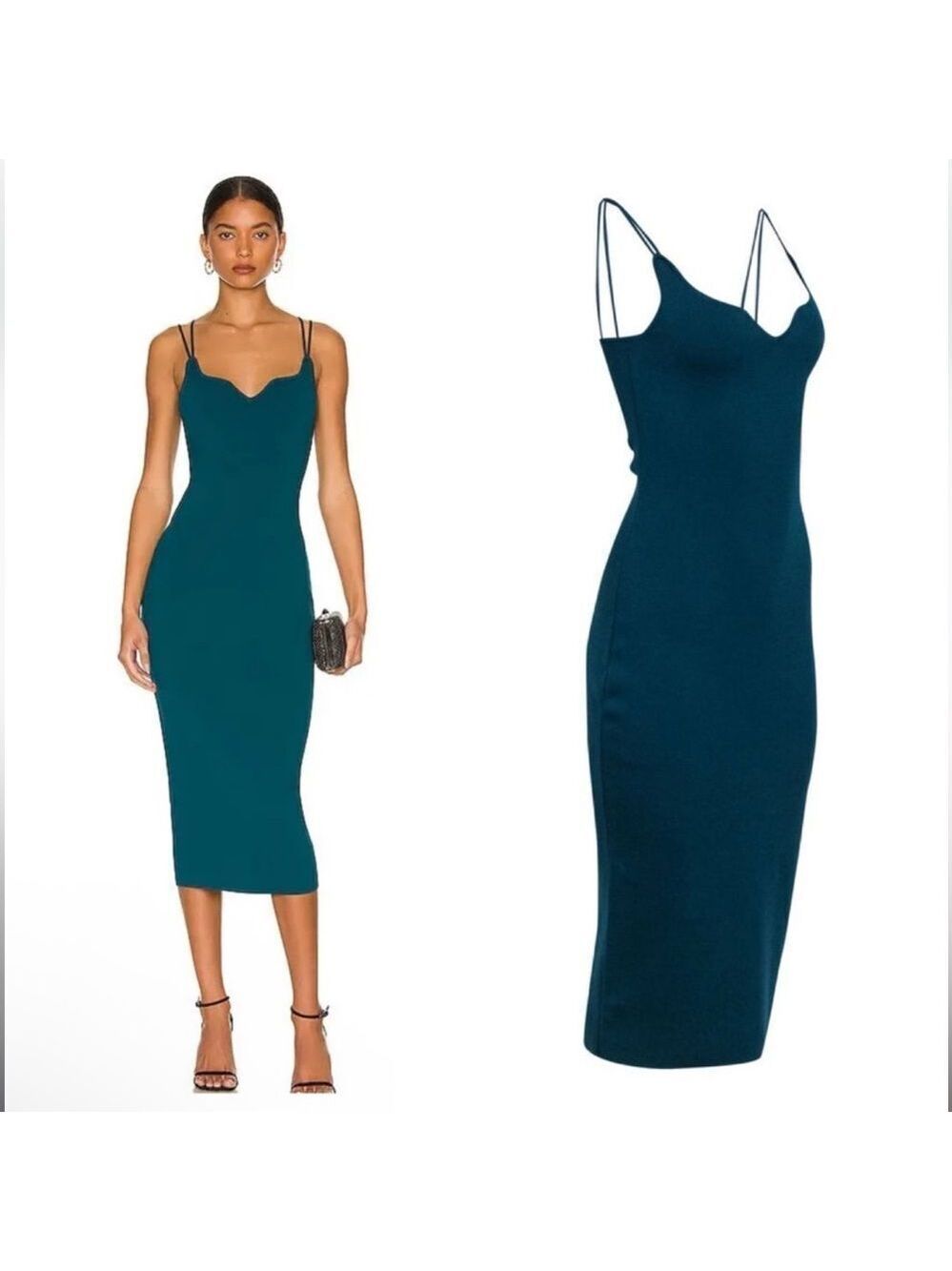 NEW The Sei Double Sweetheart Knit Midi Dress Turquoise Peacock Size Medium